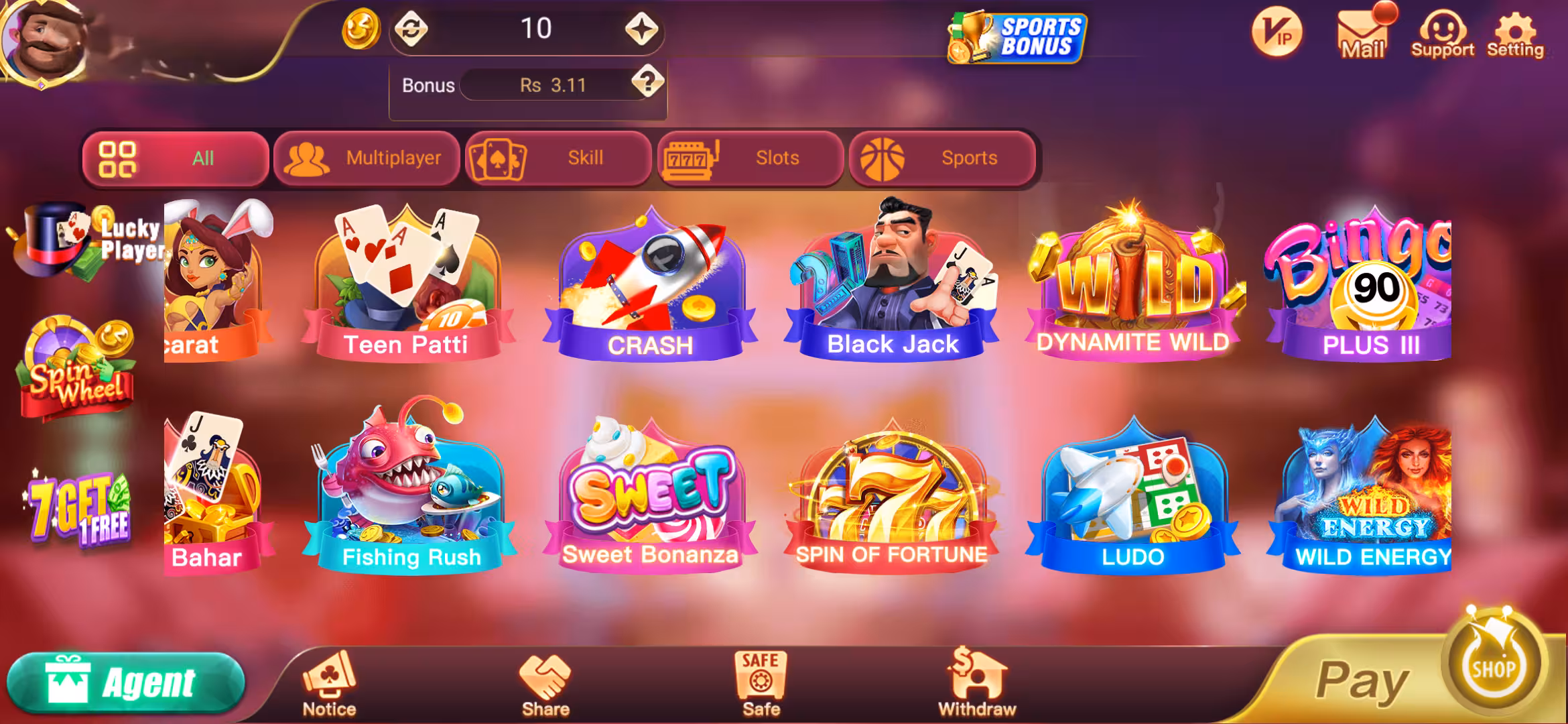 Teen Patti Gold lobby after successful login
